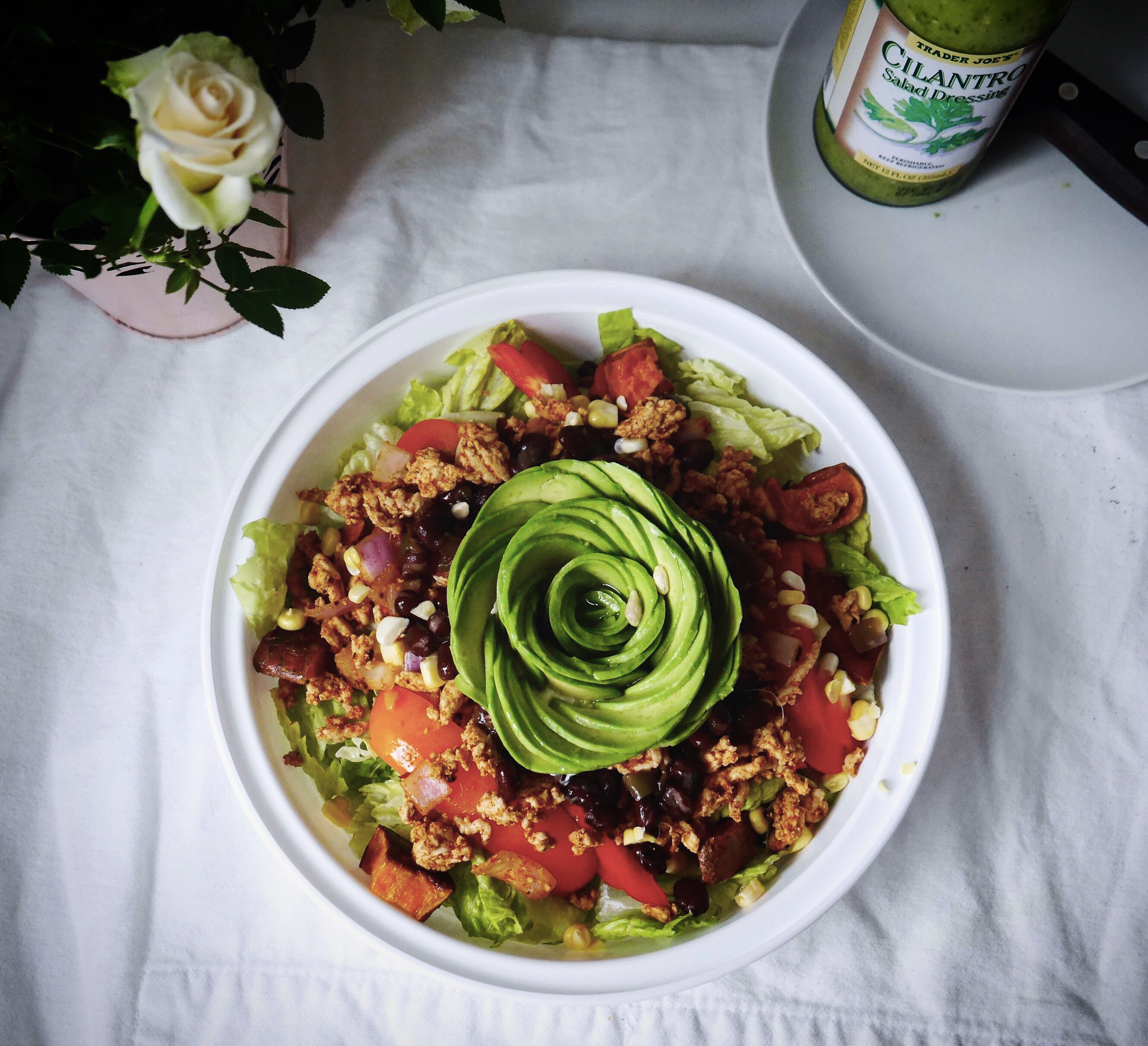 Taco salad with avocado rose